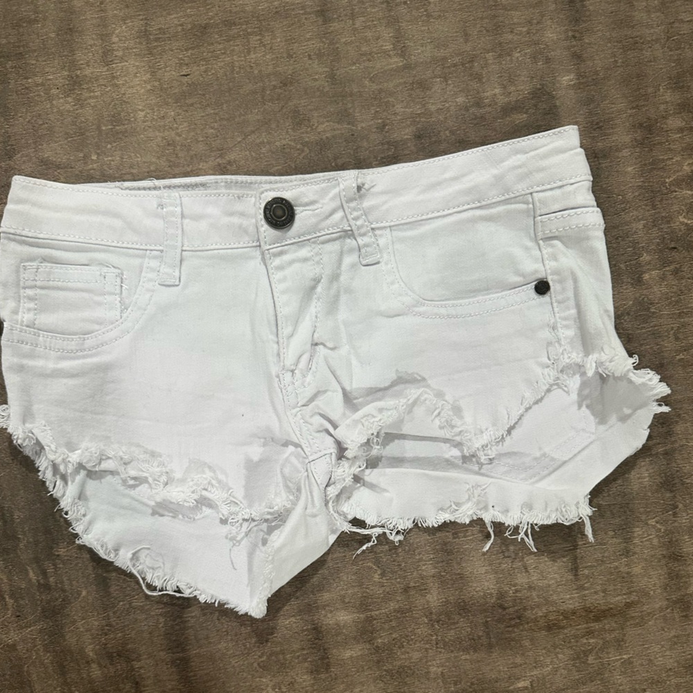 Machine White Jean Shorts Distressed High-Waisted